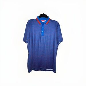 Redvanly Golf Polo Shirt Men's Med Blue‎ Red Dots Geometric Performance Stretch